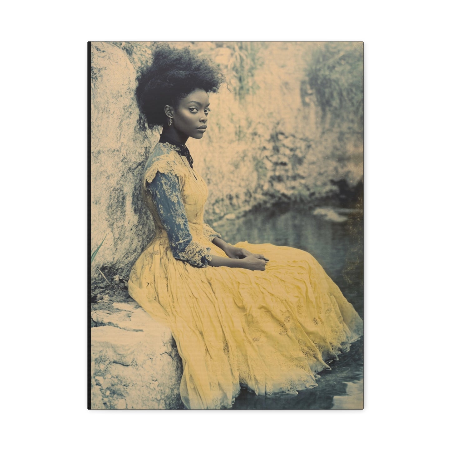Cinematic Black Beauty  - Natural Hair - Yellow Dress - Fountain