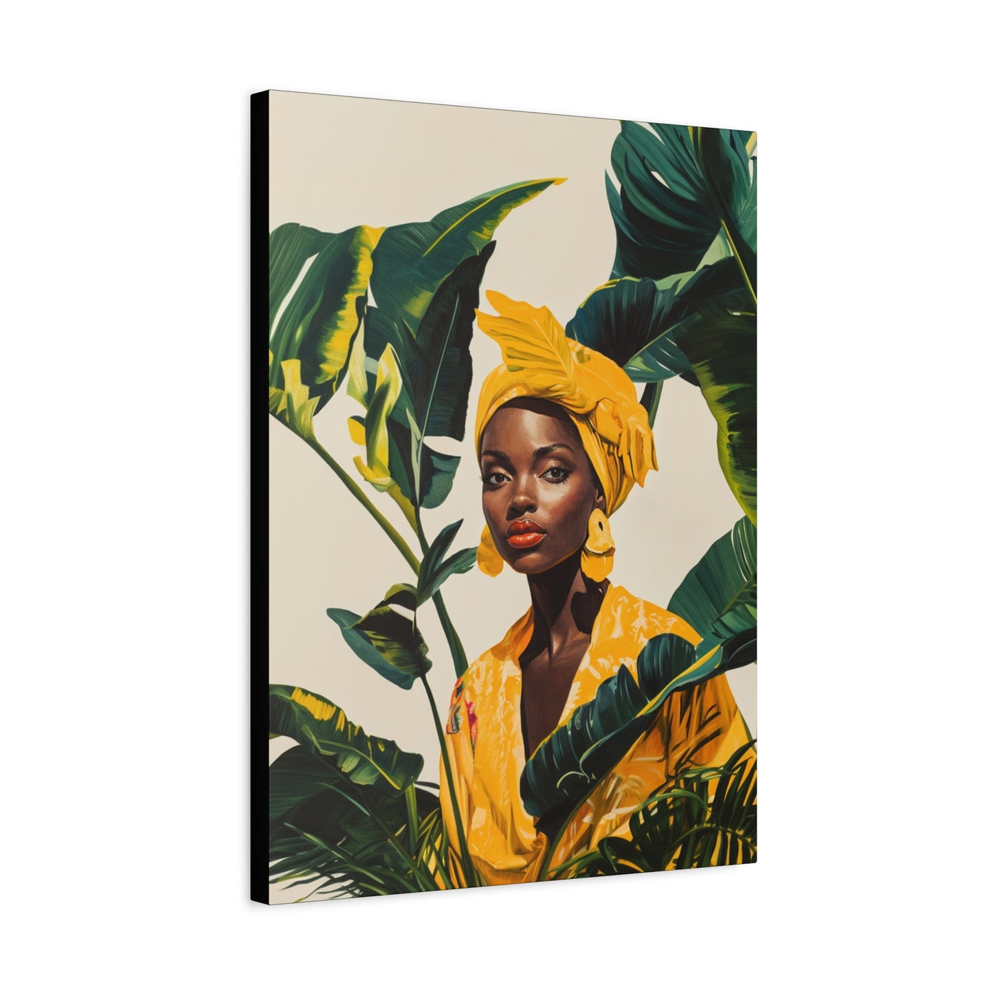 Black Woman in Yellow Headwrap and Dress, Canvas Wall Art