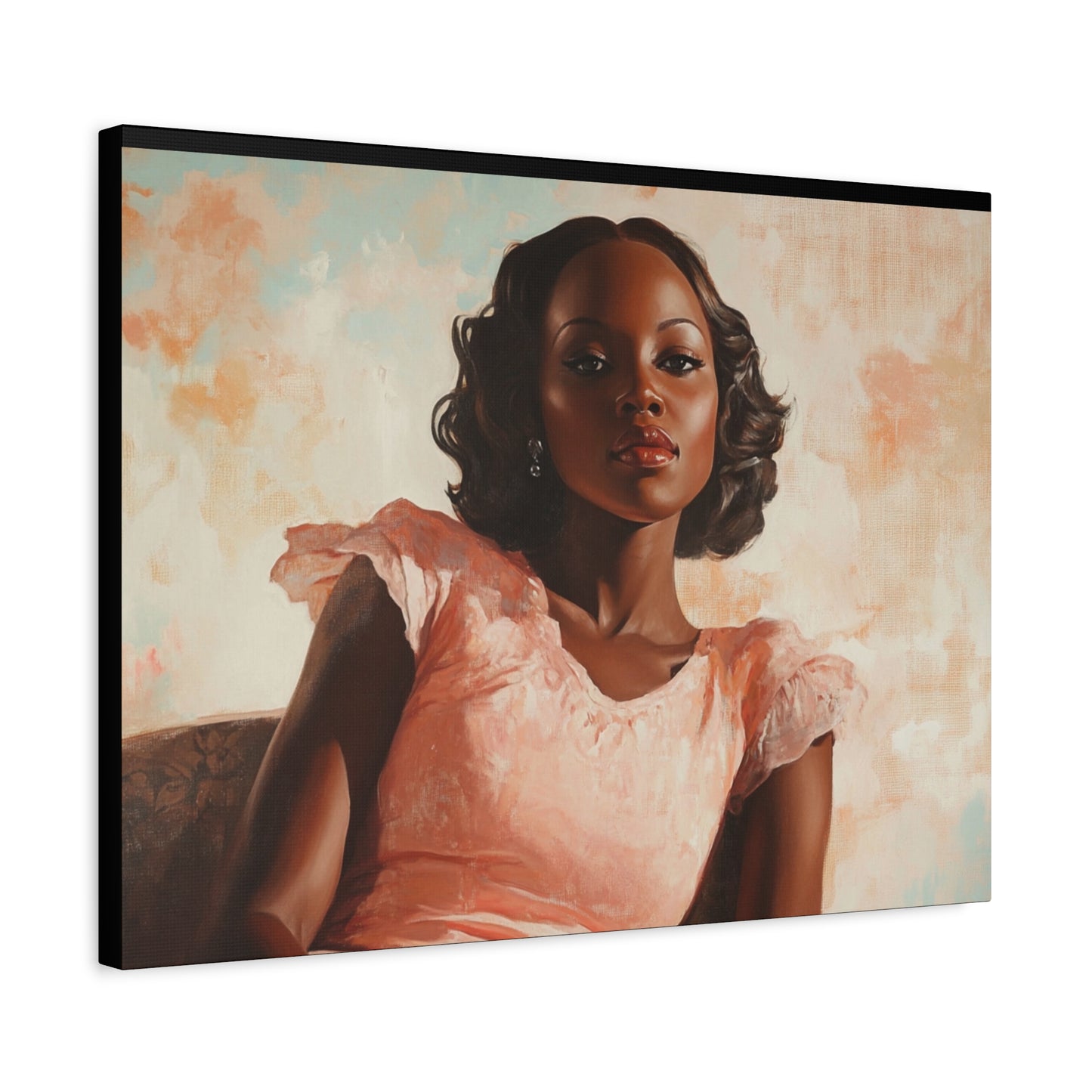 Vintage Glam Retro Canvas – Black Woman, Peach Dress