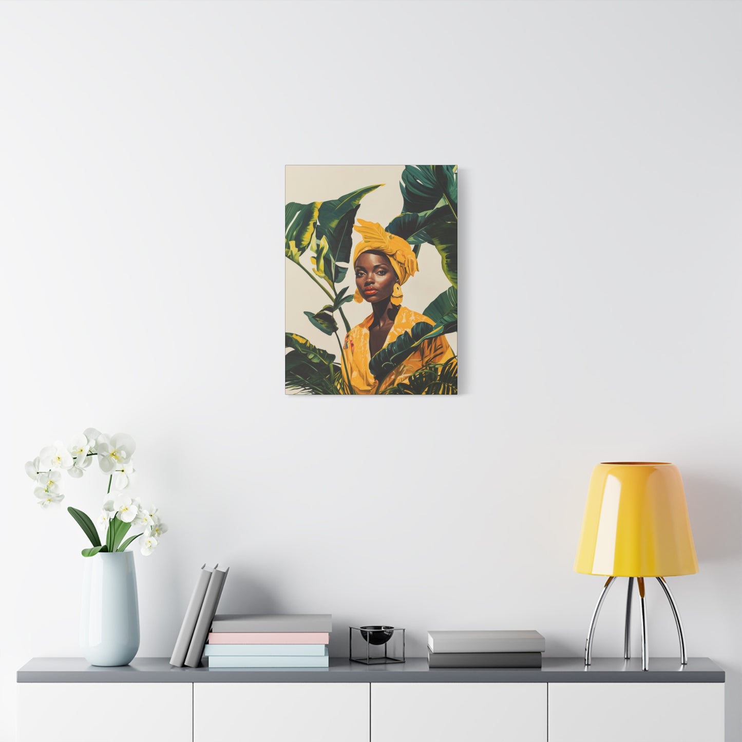 Black Woman in Yellow Headwrap and Dress, Canvas Wall Art