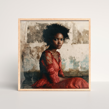 Portrait of Black Woman Natural Hair in Red Lace Dress