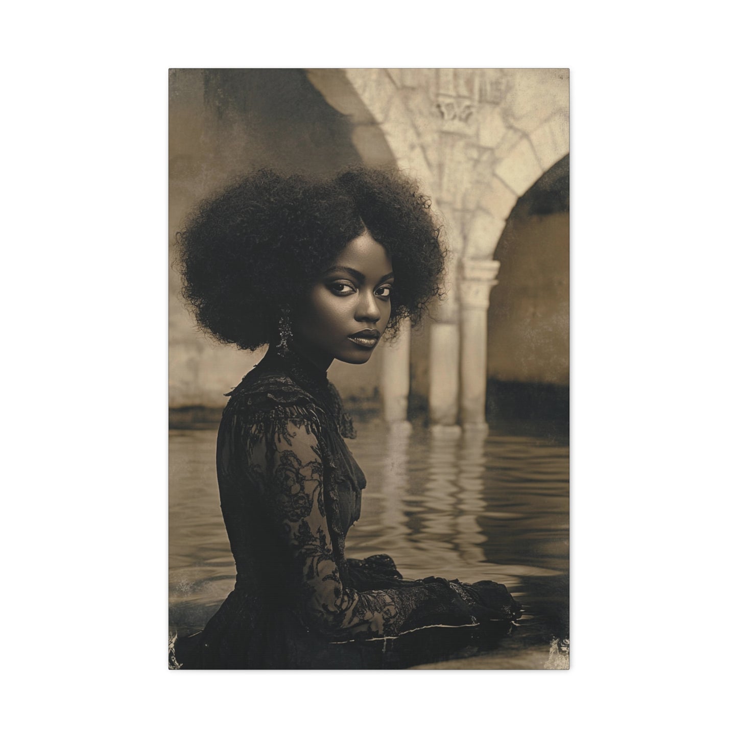 Black Woman in Black Dress - Natural Hair - Home Decor