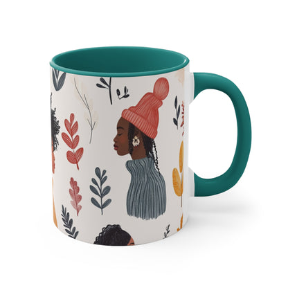 Elegant Femme Accent Mug - Coffee Lover Gift, Botanical Art Mug