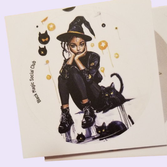 Moody Black Witch Sticker | Black Cat Aesthetic