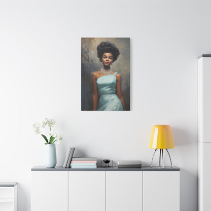 Classic Black Beauty in Light Blue Dress Poster - Retro Glamour
