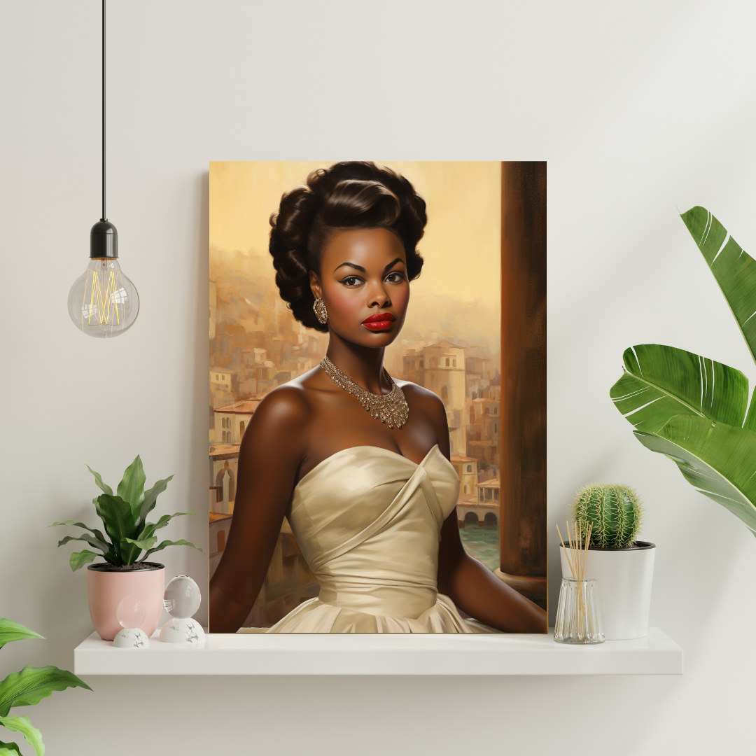 Retro Hollywood Glam Black Woman Poster – Sophisticated Art for Home or Office