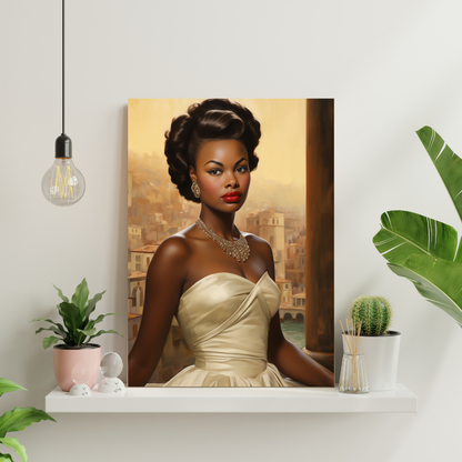 Retro Hollywood Glam Black Woman Poster – Sophisticated Art for Home or Office