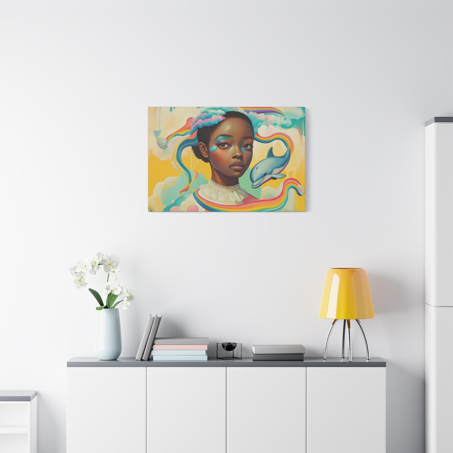 Fantasy Dolphins & Rainbows Canvas Wall Art - Nursery, Bedroom or Living Room