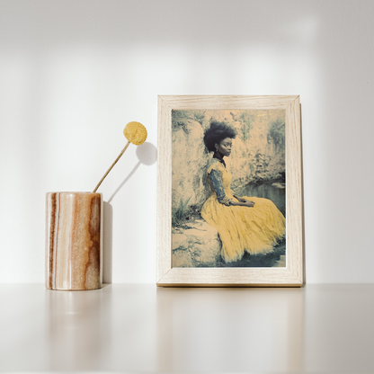Cinematic Black Beauty  - Natural Hair - Yellow Dress - Fountain