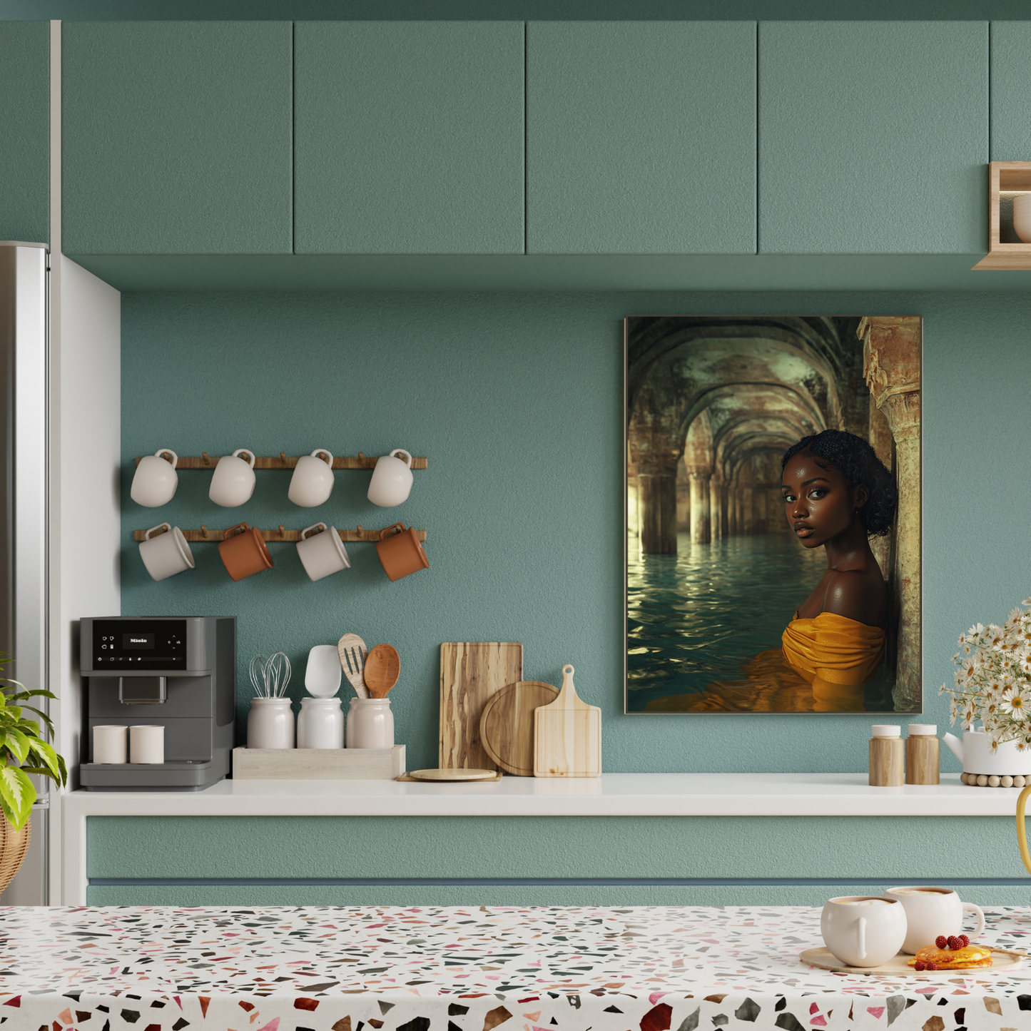 Black Woman in Vintage Yellow Dress Canvas Wall Art