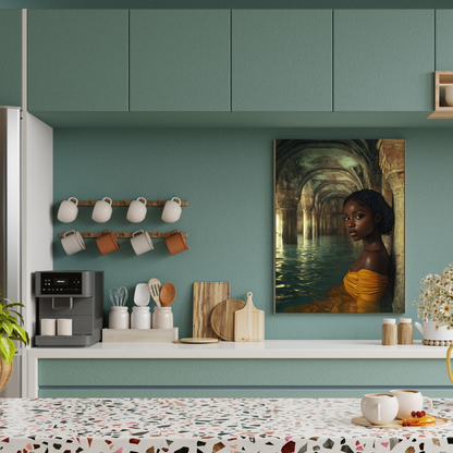 Black Woman in Vintage Yellow Dress Canvas Wall Art