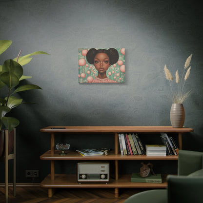 Girl with AfroPuffs Canvas Wall Art for Nursery, Living Room - Pink & Teal