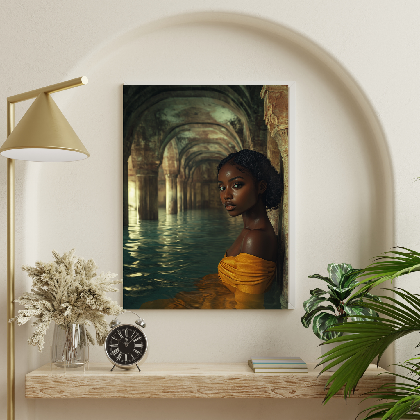 Black Woman in Vintage Yellow Dress Canvas Wall Art