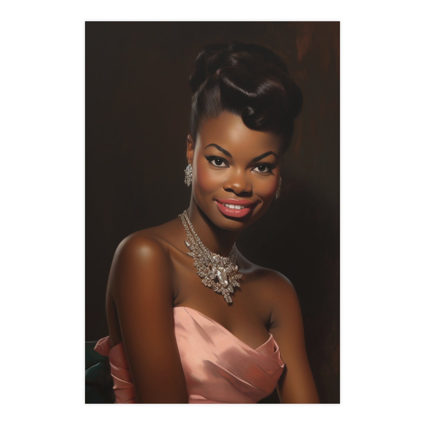 Vintage Black Woman in Pink Dress - Hollywood Glam