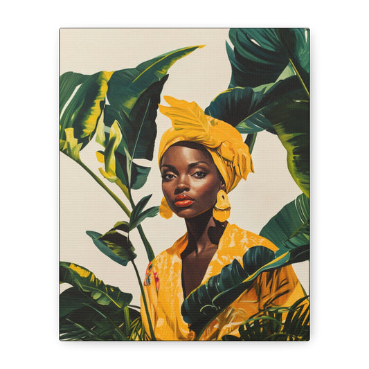 Black Woman in Yellow Headwrap and Dress, Canvas Wall Art