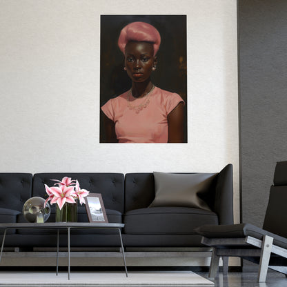 Vintage Hollywood Glamour Poster, Black woman - Pink Dress - Pink Hair