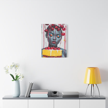 Bold & Beautiful Cherry Portrait – Black Woman Holding Cake Wall Art