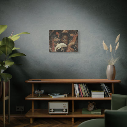 Black Girl and Dolphin Fantasy Art – Mystical Ocean-Themed Canvas Wall Decor