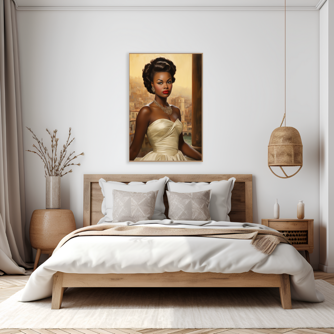Retro Hollywood Glam Black Woman Poster – Sophisticated Art for Home or Office