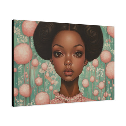 Girl with AfroPuffs Canvas Wall Art for Nursery, Living Room - Pink & Teal