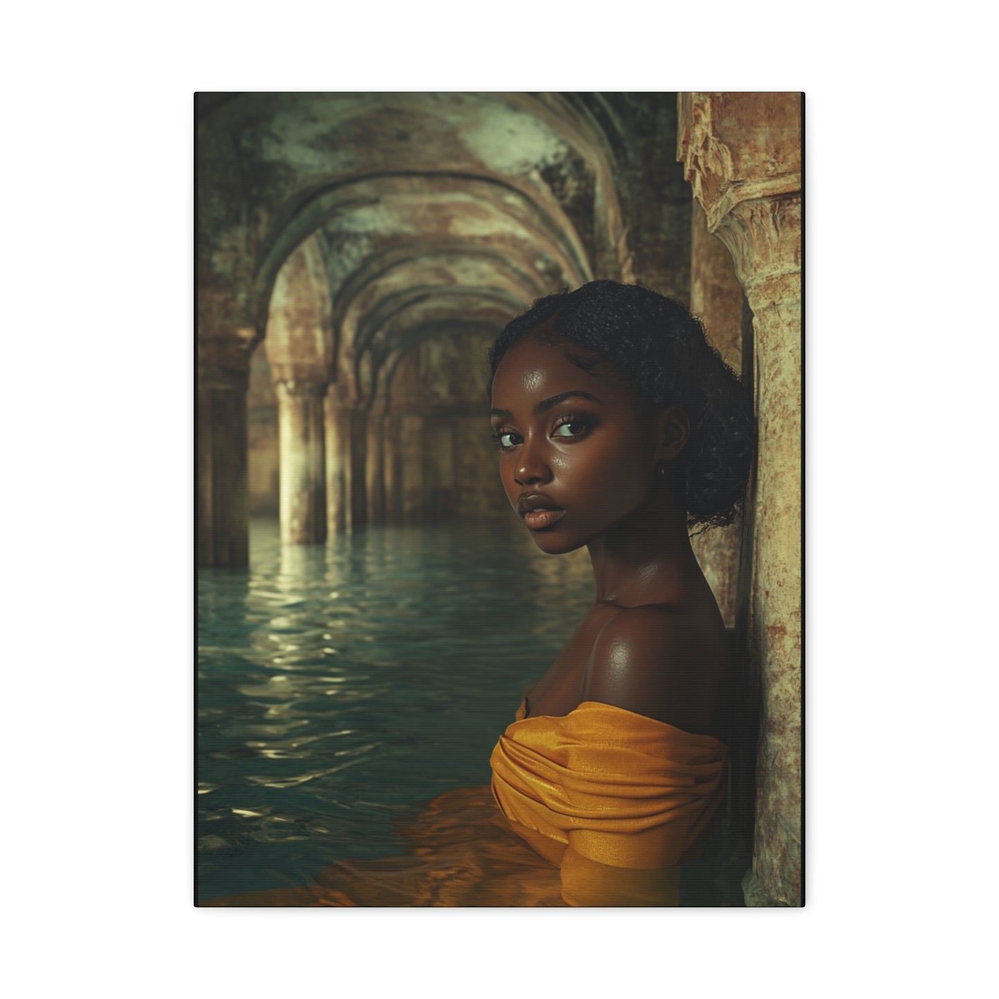 Black Woman in Vintage Yellow Dress Canvas Wall Art