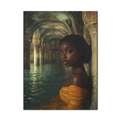 Black Woman in Vintage Yellow Dress Canvas Wall Art