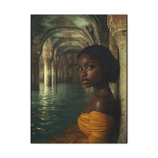 Black Woman in Vintage Yellow Dress Canvas Wall Art