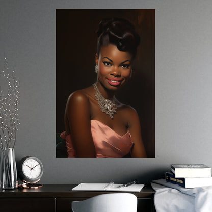 Vintage Black Woman in Pink Dress - Hollywood Glam
