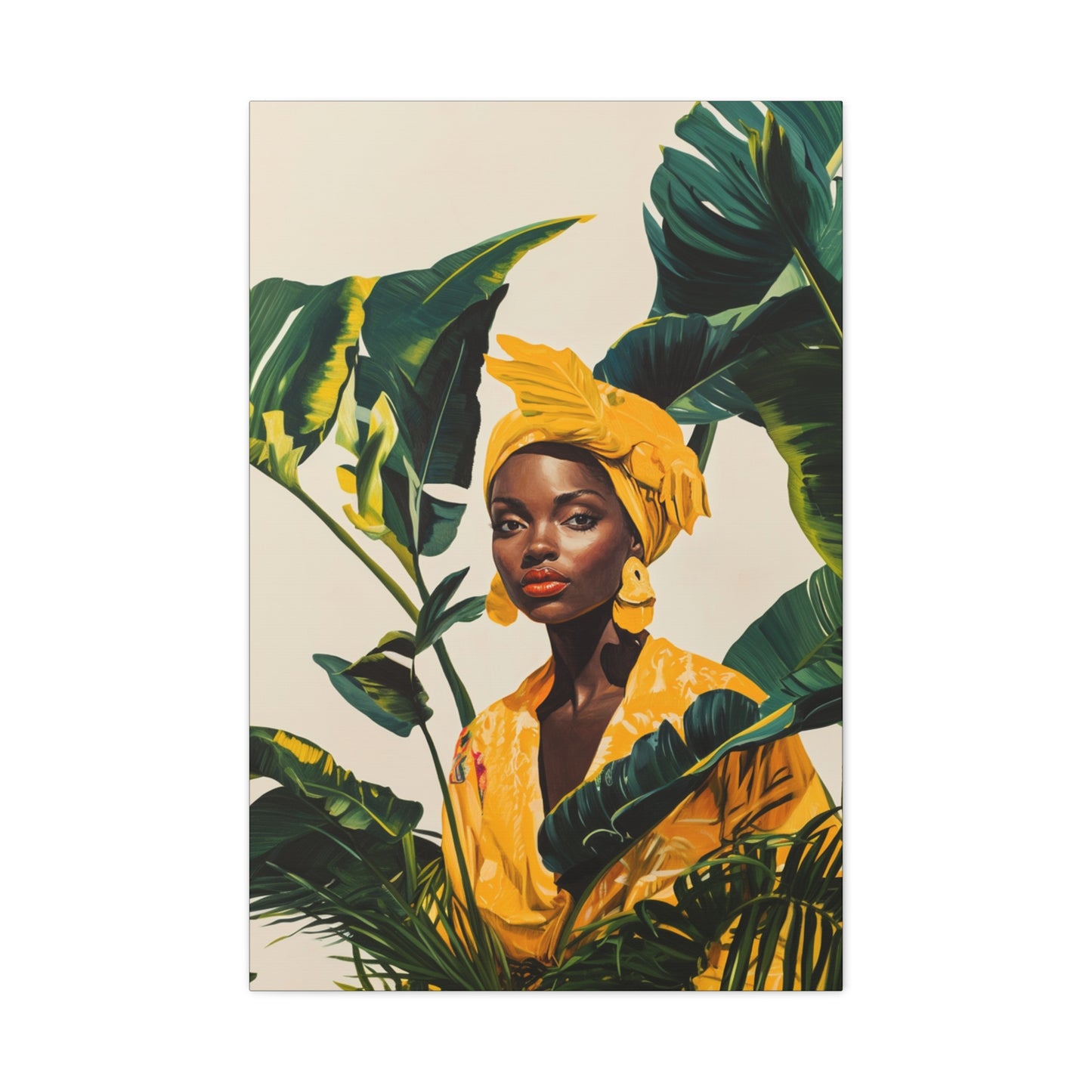 Black Woman in Yellow Headwrap and Dress, Canvas Wall Art