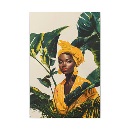 Black Woman in Yellow Headwrap and Dress, Canvas Wall Art