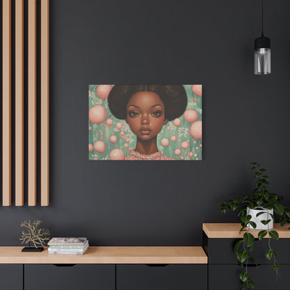 Girl with AfroPuffs Canvas Wall Art for Nursery, Living Room - Pink & Teal
