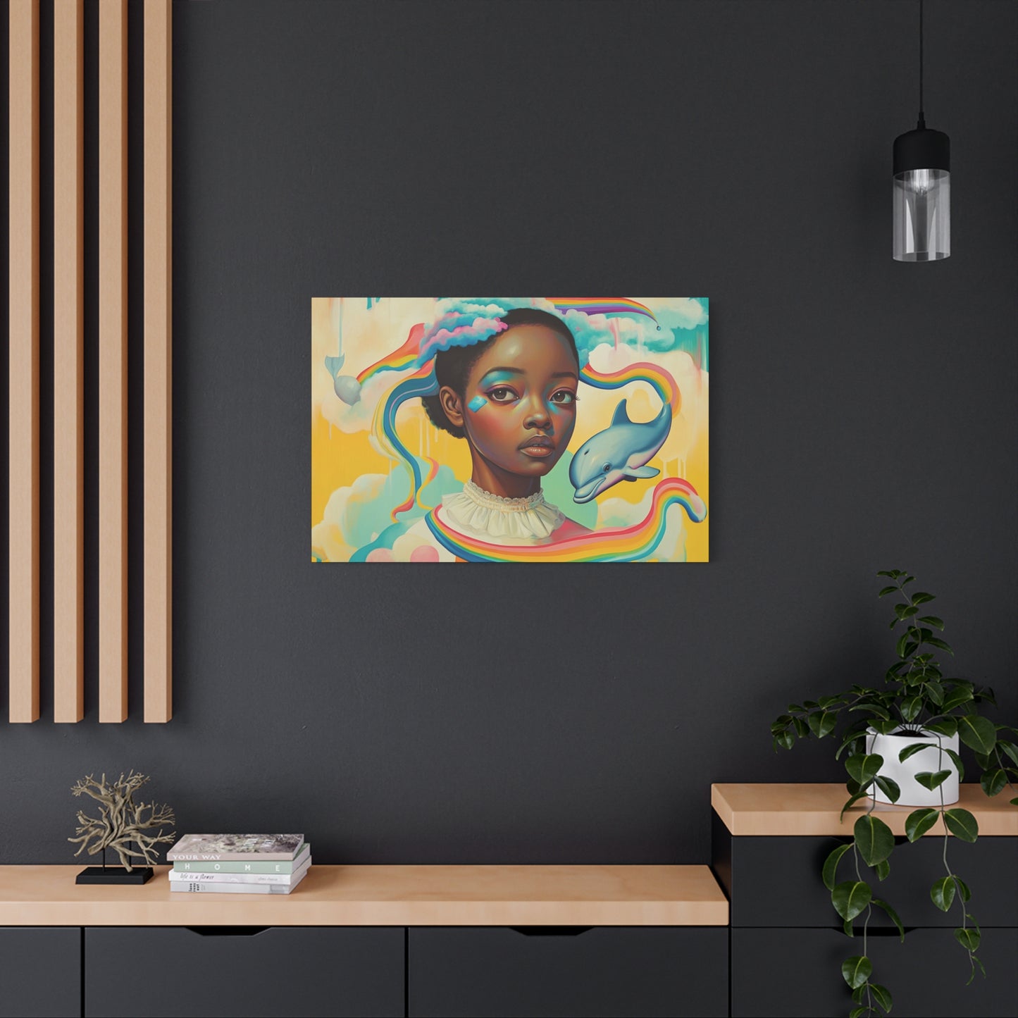 Fantasy Dolphins & Rainbows Canvas Wall Art - Nursery, Bedroom or Living Room