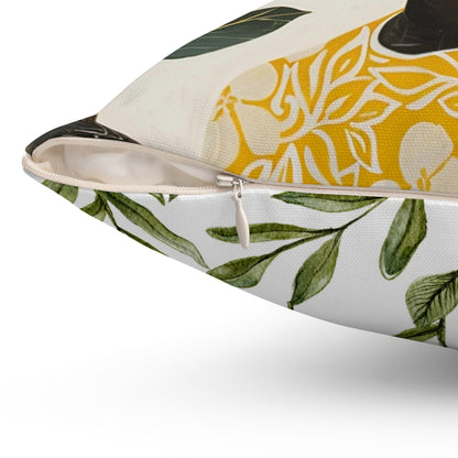 Black Woman, Yellow Bird & Flowers Art | Square Pillow with Zipper | 4 sizes
