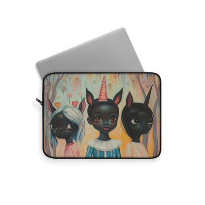 Fantasy Art - Black Unicorn Girls - Laptop Sleeve