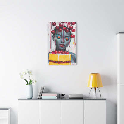 Bold & Beautiful Cherry Portrait – Black Woman Holding Cake Wall Art