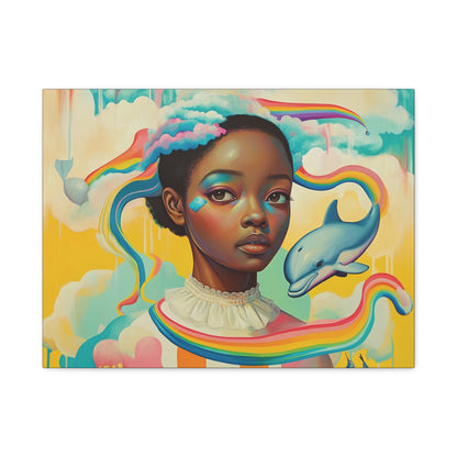 Fantasy Dolphins & Rainbows Canvas Wall Art - Nursery, Bedroom or Living Room