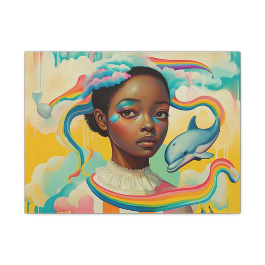 Fantasy Dolphins & Rainbows Canvas Wall Art - Nursery, Bedroom or Living Room
