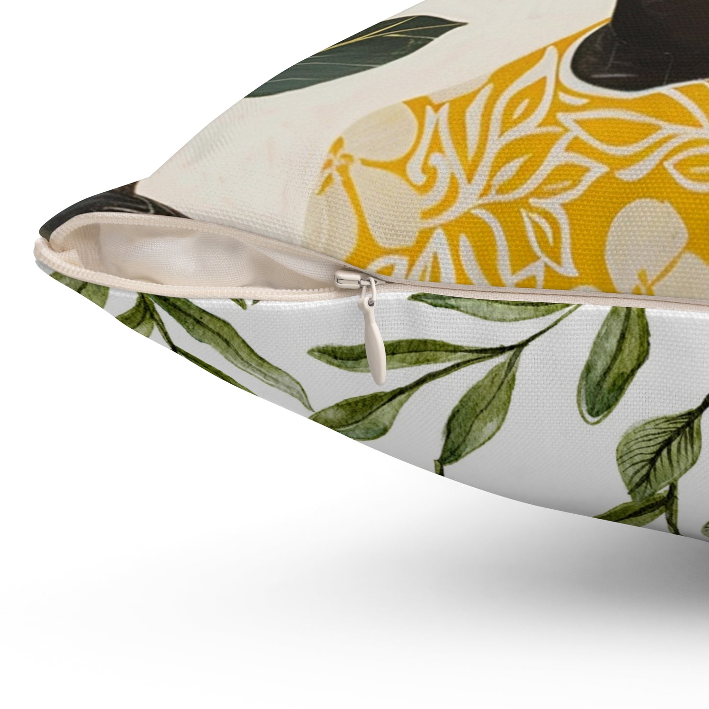 Black Woman, Yellow Bird & Flowers Art | Square Pillow with Zipper | 4 sizes