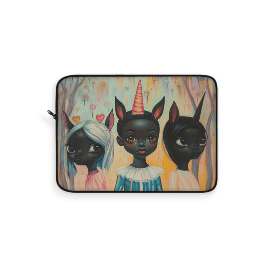 Fantasy Art - Black Unicorn Girls - Laptop Sleeve