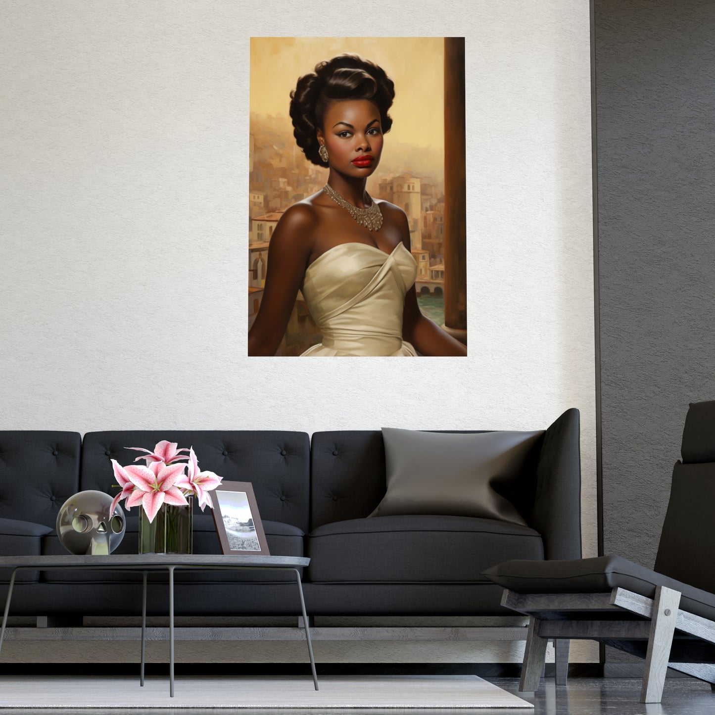 Retro Hollywood Glam Black Woman Poster – Sophisticated Art for Home or Office