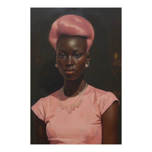 Vintage Hollywood Glamour Poster, Black woman - Pink Dress - Pink Hair