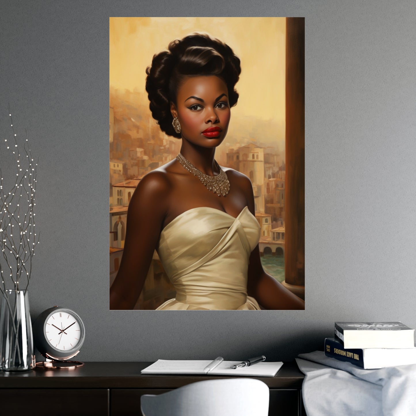 Retro Hollywood Glam Black Woman Poster – Sophisticated Art for Home or Office