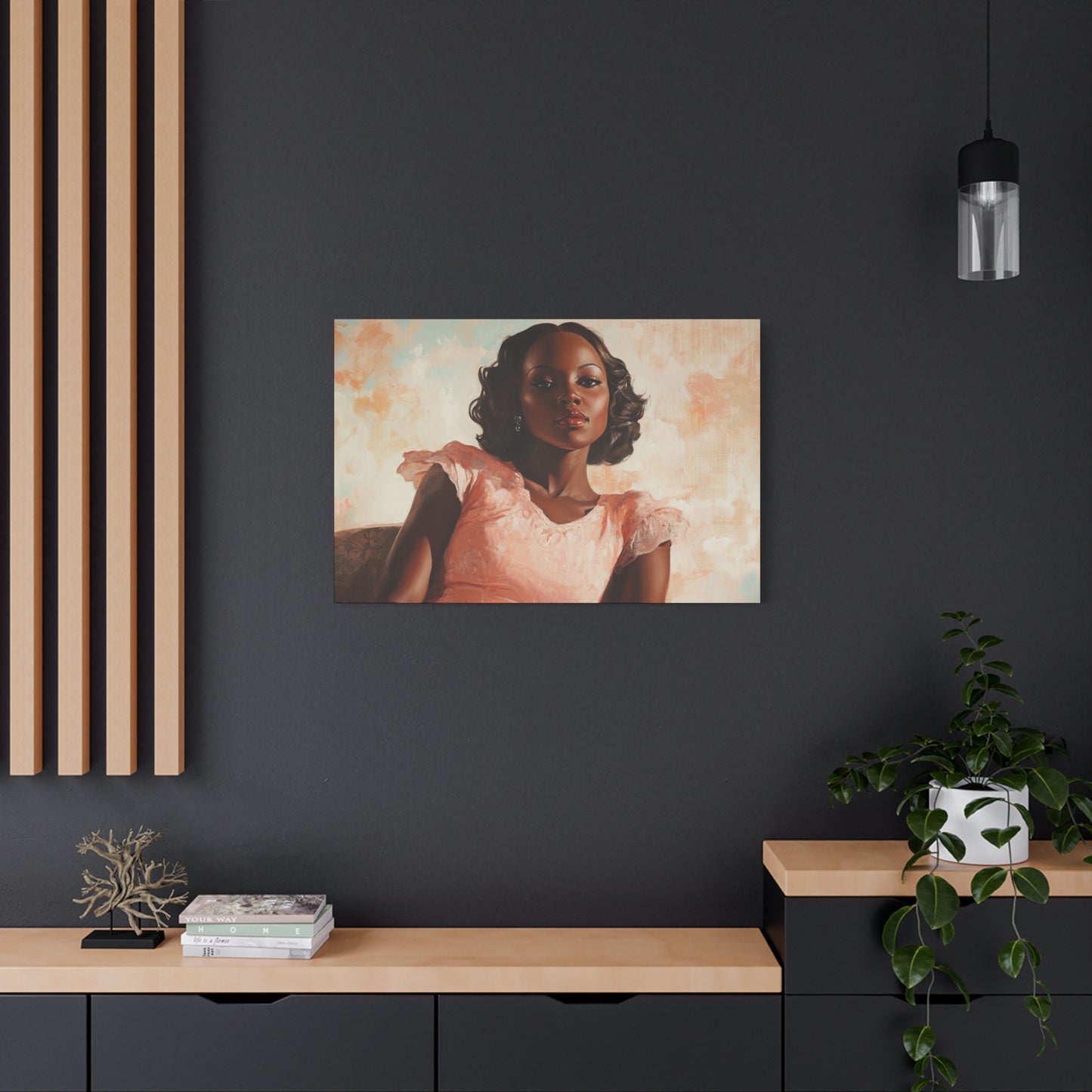 Vintage Glam Retro Canvas – Black Woman, Peach Dress