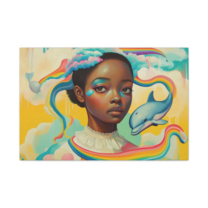 Fantasy Dolphins & Rainbows Canvas Wall Art - Nursery, Bedroom or Living Room