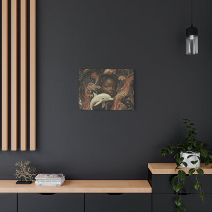 Black Girl and Dolphin Fantasy Art – Mystical Ocean-Themed Canvas Wall Decor