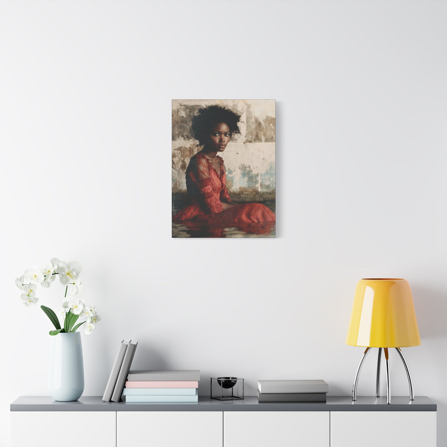 Portrait of Black Woman Natural Hair in Red Lace Dress