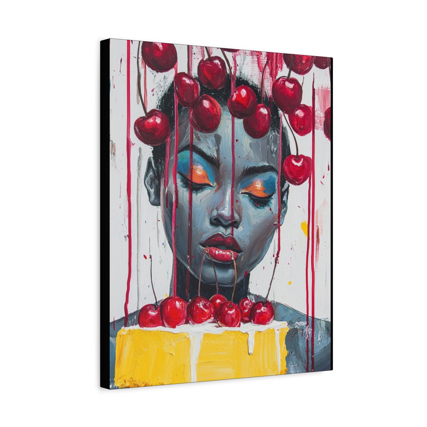 Bold & Beautiful Cherry Portrait – Black Woman Holding Cake Wall Art