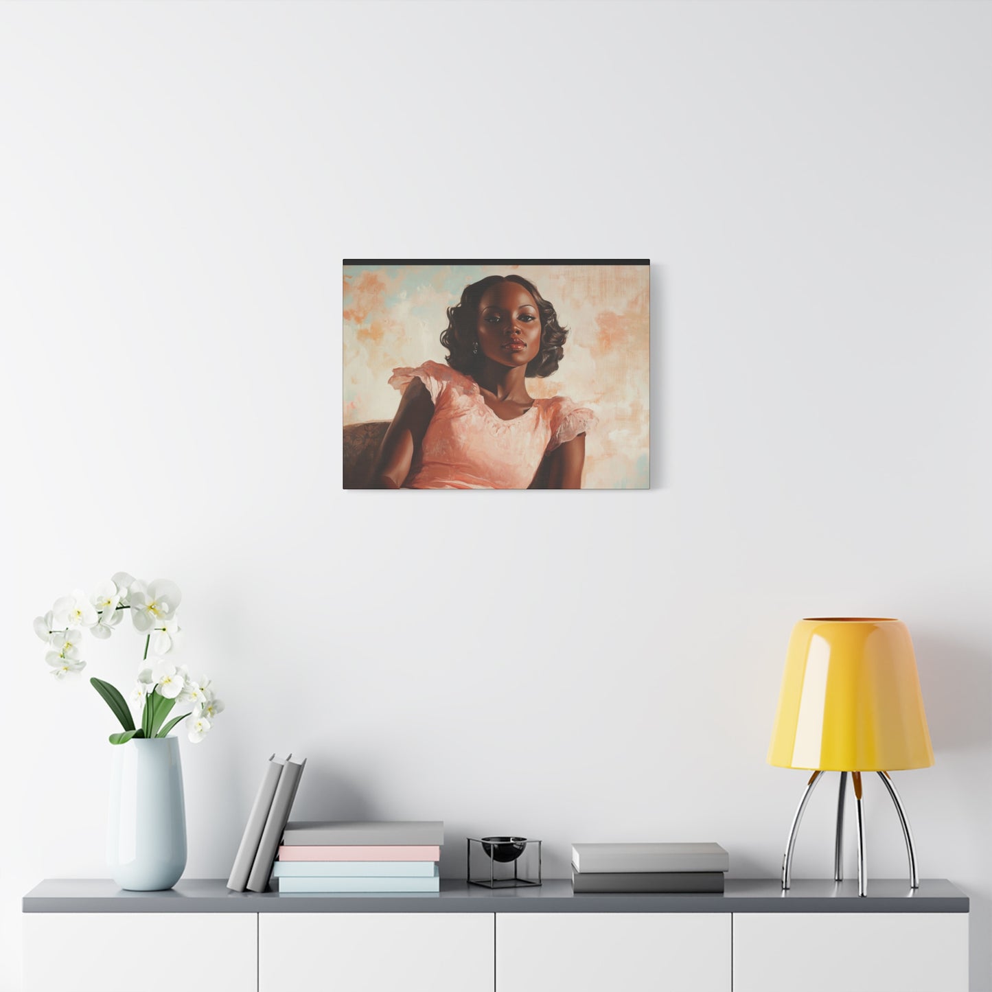 Vintage Glam Retro Canvas – Black Woman, Peach Dress
