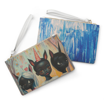 Fantasy Art - Black Unicorn Girls - Vegan Clutch Bag