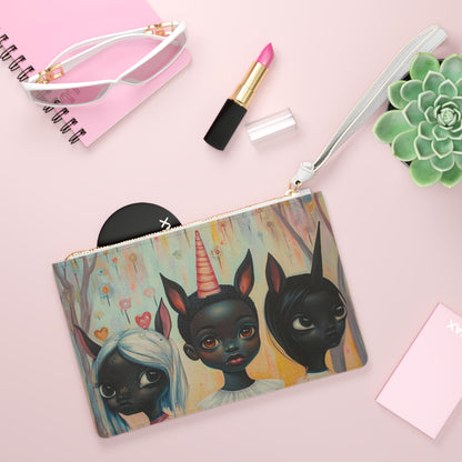 Fantasy Art - Black Unicorn Girls - Vegan Clutch Bag